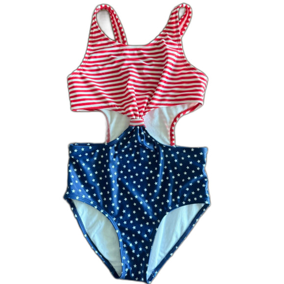 OshKosh Red White & Blue 4th of July Swimsuit Girls' 12 - Picture 1 of 11
